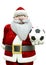 Old santa is offering a football ball