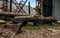 Old sawmill in Colorado. Pine wood and sawn wood