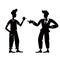 Old school guys greeting black silhouette illustration