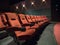 Old school movie theater orange seats front row