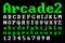 Old school Pixel Arcade Font Vector Typeface. Flat geometric digital computer game style typography. Uppercase, Lowercase and Nu