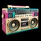 Old school radio tape recorder doodle double cassette. Vintage boombox sound system. 1980s boom box player Generative AI