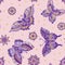 Old school tattoo butterflies and flowers seamless pattern