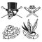 Old school tattoo emblems. Swallow bird, skull in hat, rose flower, crossed knives. Design element for emblem, sign, label, poster