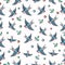 Old school tattoo seamless pattern with swallows.