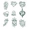 Old school tattoos set: roses, skull, crystal, arrows, swallow
