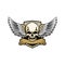 Old school theme skull head with wing badge logo vector template