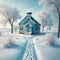 Old Schoolhouse Winter Snowstorm Vintage Retro Building Steeple Exterior AI Generate
