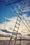 Old schooner rope ladder and rigging silhouette at sunset