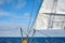 Old schooner sail with horizon over water