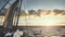 Old schooner sailing at sunset