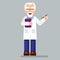 Old scientist character wearing glasses and lab coat with pen