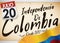 Old Scroll, Flag and Loose-leaf Calendar for Colombia Independence Day, Vector Illustration