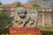 Old sculpture of Narsimha displayed at the museum, Kittur fort complex, Karnataka