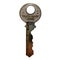 old shabby silver door lock key on a white isolated background