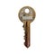 old shabby silver door lock key on a white isolated background