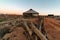 Old shearing sheds and dusty red dirt corals in outback Australia