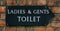 Old sign on brick background - Ladies and Gents toilet sign