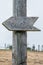 Old signpost on the `Camino Primitivo`, the pilgrimage route to Santiago de Compostela in Spain