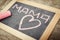 Old slate with Word Mama and a pink Heart, vintage