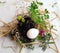 Old Slavic Orthodox pagan ritual of fertility. Preparing to burring Easter egg in the meadow, first row in the field before sowing