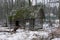 Old small abandoned and ruinous country house in russia.