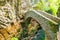 Old small stone bridge over river at Gorges de l\\\'Areuse, Switzerland