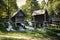 Old small wooden water mills called Mlincici by the Pliva lakes near the Jajce town