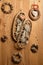 Old Snow Rackets on Wood Wall with Wreaths and Garlands in a Mountain Cabin