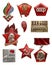 Old Soviet communist icon set. Artek. VLKSM - Lenin youth organization. USSR. XXV Congress CPSU. Always ready. CC VLKSM. For