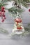 Old soviet decoration on the Christmas tree  glass toy little kid close up on light background