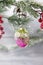 Old soviet decoration on the Christmas tree  glass toy strawberry close up on light background