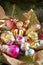 Old Soviet Russian Christmas New year glass toys decoration on the wooden background retro vintage