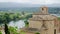 Old Spanish church standing on a hill near the mountains in Catalonia