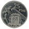 Old Spanish coin of 25 pesetas, Francisco Franco. The year 1957, 75 in the star. Reverse