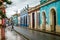 Old Spanish colonial colorful decorated living houses across the