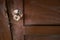 Old stainless door knob or handle on grunge wooden door, grunge wooden door with lock