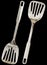 Old Stainless Steel Slotted Turner Spatula Front And Reverse Side Variants Isolated On Black Background