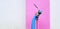 Old stainless steel tap, hydrant or faucet blue with water pipeline pink and white wall background.