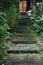 old staircase with moss on the corridor