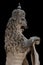 Old statute of powerful lion with royal crown in downtown of Vienna, Austria, isolated at black background