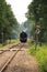 Old steam engine locomotive on track