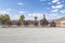 Old steam tractor and wagons serving the mine road in the death valley for Borate mining