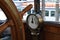 Old steamboat bridge, steering wheel and commanding gear