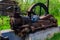 Old steaming threshing machine in Open air Museum of Folk Architecture and Folkways of Middle Naddnipryanschina in Pereyaslav,