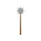 Old steel mace with brown wooden handle. Medieval battle weapon. Flat vector design