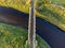 Old steel tram bridge over the Ner River in the city of Lutomiersk, Poland.