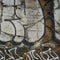 Old Stone Building Exterior Wall Close-Up Detail of Graffiti and Plant Vines.