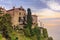 Old stone buildings overlooking the Mediterranean sea in a picturesque medieval city of Eze Village in South of France