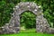 Old stone entrance wall in green garden